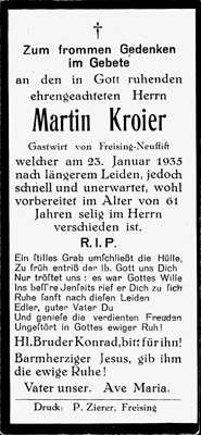Sterbebildchen Martin Kroier, *1874 †1935