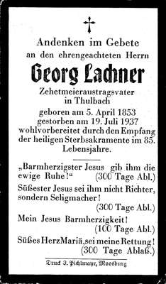Sterbebildchen Georg Lachner, *1853 †1937