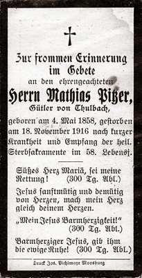 Sterbebildchen Mathias Pitzer *1858 †1916