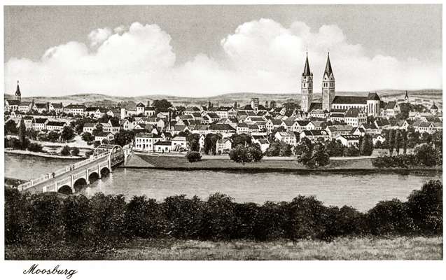 Moosburg mit der neuen Isarbr�cke, Postkarte um 1910