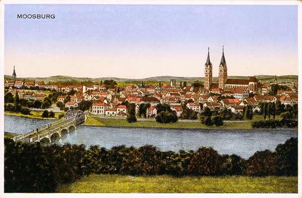 Moosburg mit der neuen Isarbr�cke, Postkarte um 1910