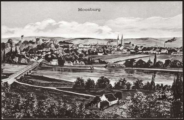 Moosburg mit der neuen Isarbr�cke, Postkarte um 1910