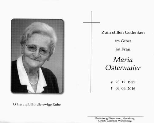 Sterbebildchen Maria Ostermaier, *1927 †2016