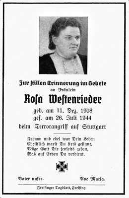 Sterbebildchen Rosa Westenrieder, *1908 †1944