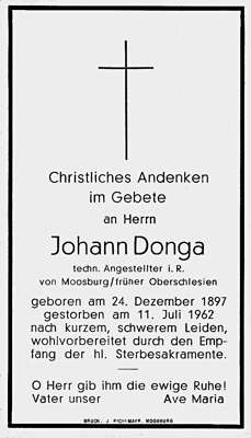 Sterbebildchen Johann Donga, *1897 †1962