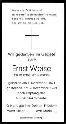 Sterbebildchen Ernst Weise, *1894 †1960