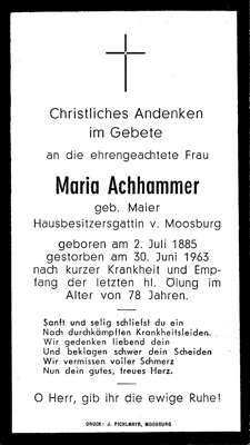 Sterbebildchen Maria Achhammer, *1885 †1963