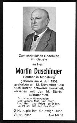 Sterbebildchen Martin Daschinger, *1909 †1968