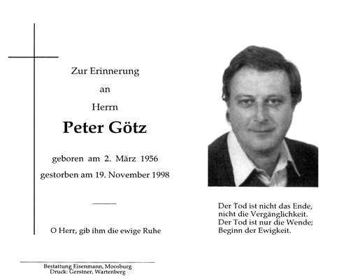 Sterbebildchen Peter Gtz, *1956 †1998