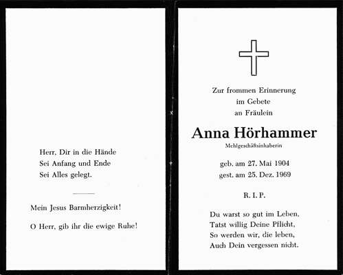 Sterbebildchen Anna Hrhammer, *1904 †1969