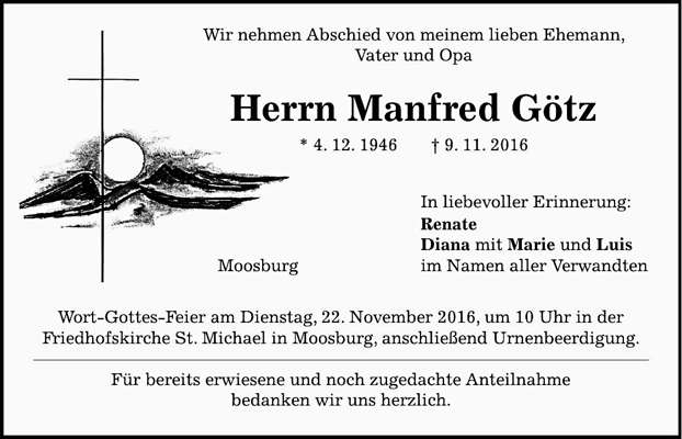 Todesanzeige Manfred Gtz, *1946 †2016