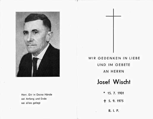 Sterbebildchen Josef Wischt, *15.07.1901 †05.09.1975