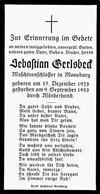 Sterbebildchen Sebastian Gerlsbeck, *17.12.1925 †09.09.1955