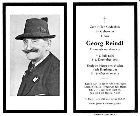 Sterbebildchen Georg Reindl, *02.07.1876 †04.12.1961
