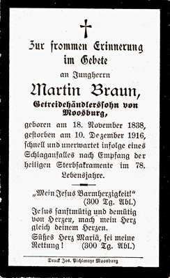 Sterbebildchen Martin Braun, *18.11.1838 †10.12.1916