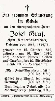 Sterbebildchen Josef Graf, *12.10.1842 †16.04.1915