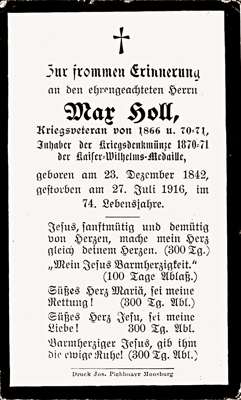 Sterbebildchen Max Holl, *23.12.1842 †27.07.1916