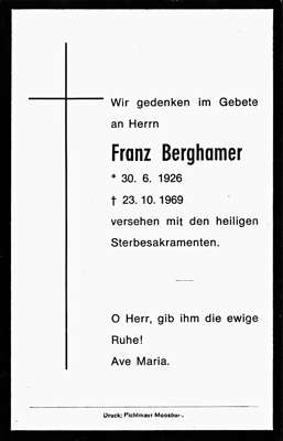 Sterbebildchen Franz Berghamer, *30.06.1926 †23.10.1969