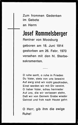 Sterbebildchen Josef Rammelsberger, *18.06.1914 †26.02.1970