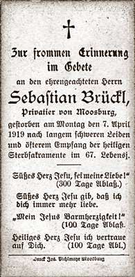 Sterbebildchen Sebastian Brckl, *1852 †07.04.1919