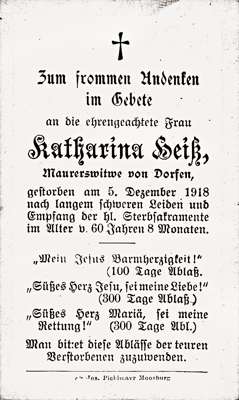 Sterbebildchen Katharina Hei, *1857 †05.12.1918