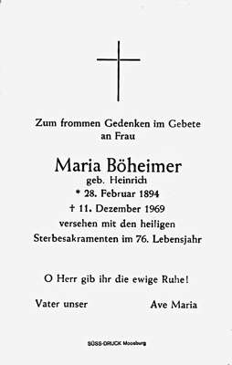 Sterbebildchen Maria Bheimer, *28.02.1894 †11.12.1969