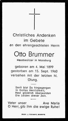 Sterbebildchen Otto Brummer, *04.05.1899 †15.09.1960