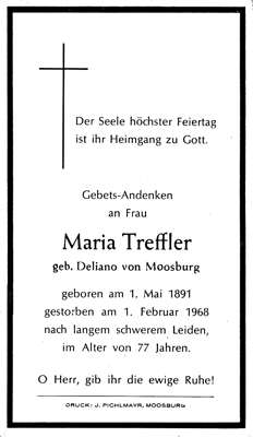 Sterbebildchen Maria Treffler, *01.05.1891 †01.02.1968