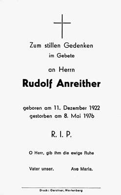 Sterbebildchen Rudolf Anreither, *11.12.1922 †08.05.1976