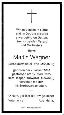 Sterbebildchen Martin Wagner, *07.01.1898 †12.03.1965