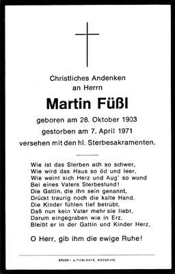 Sterbebildchen Martin Fl, *28.10.1903 †07.04.1971