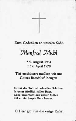 Sterbebildchen Manfred Michl, *05.08.1964 †17.04.1970