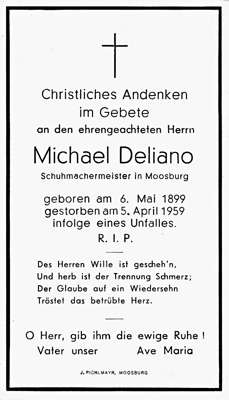 Sterbebildchen Michael Deliano, *06.05.1899 †05.04.1959