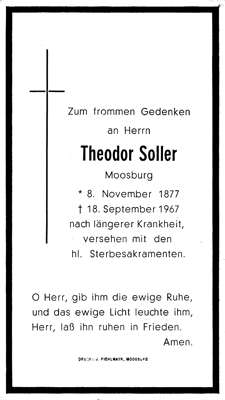 Sterbebildchen Theodor Soller, *08.11.1877 †18.09.1967