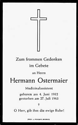 Sterbebildchen Hermann Ostermaier, *04.06.1932 †27.07.1963