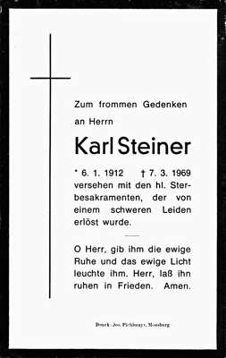 Sterbebildchen Karl Steiner, *06.01.1912 †07.03.1969