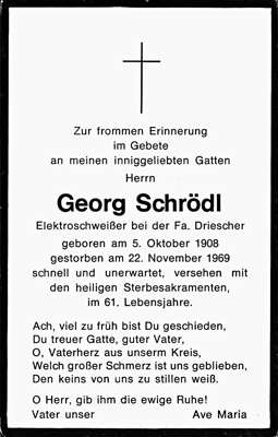 Sterbebildchen Georg Schrdl, *05.10.1908 †22.11.1969