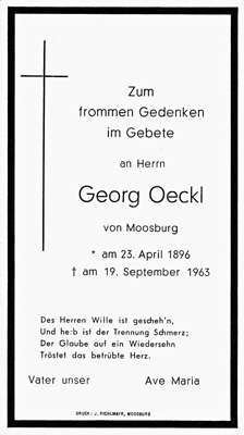 Sterbebildchen Georg Oeckl, *23.04.1896 †19.09.1963