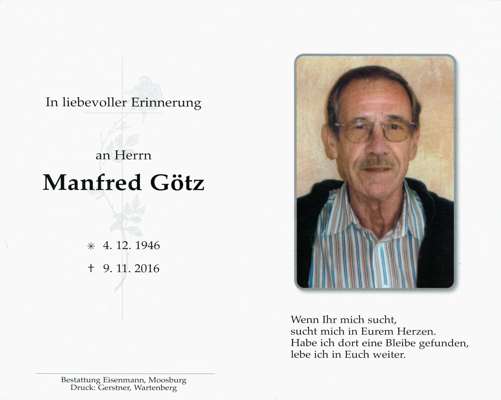 Sterbebildchen Manfred Gtz, *1946 †2016