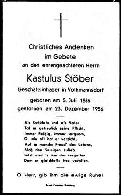 Sterbebildchen Kastulus Stber, *05.07.1886 †23.12.1956