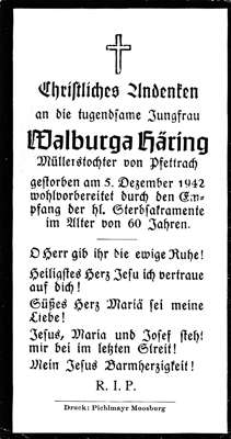 Sterbebildchen Walburga Hring, *1882 †05.12.1942