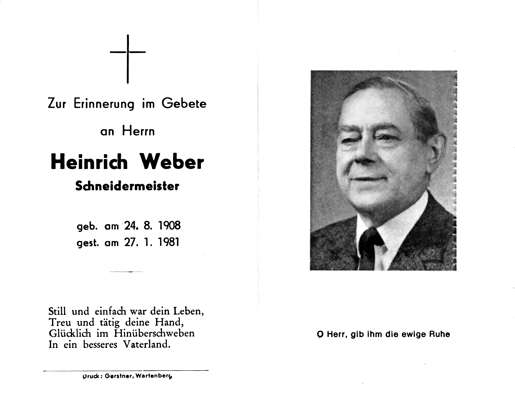 Sterbebildchen Heinrich Weber, *24.08.1908 †27.01.1981
