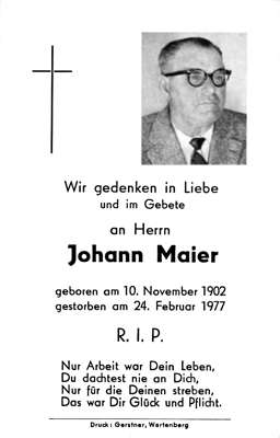 Sterbebildchen Johann Maier, *10.11.1902 †24.02.1977