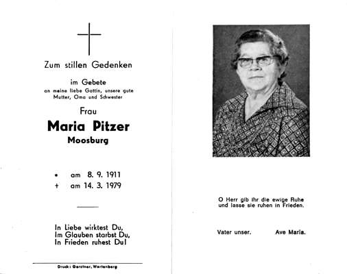 Sterbebildchen Maria Pitzer, *08.09.1911 †14.03.1979