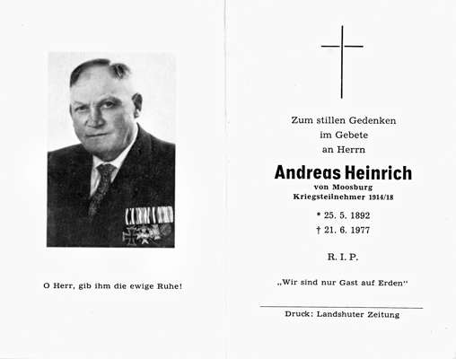 Sterbebildchen Andreas Heinrich, *25.05.1892 †21.06.1977