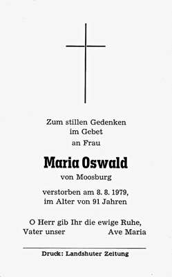 Sterbebildchen Maria Oswald, *1888 †08.08.1979