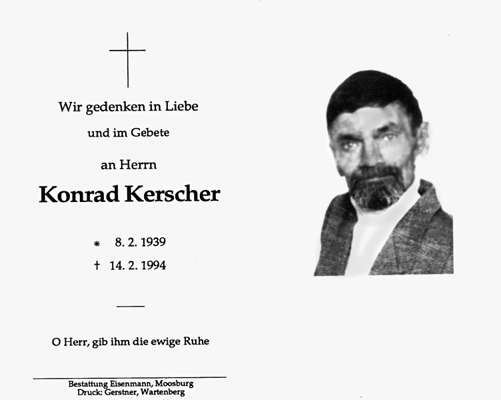 Sterbebildchen Konrad Kerscher, *08.02.1939 †14.02.1994