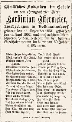 Sterbebildchen Korbinian Ostermeier *11.12.1851 †04.06.1902