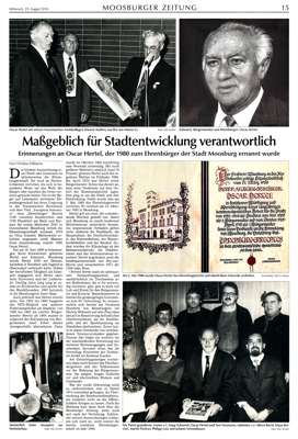 Erinnerungen an Oscar Hertel, Ehrenbrger der Stadt Moosburg