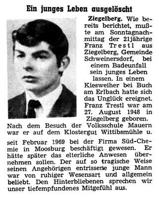 Badeunfall von Franz Trestl am 14. Juni 1970